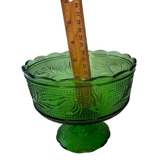 Green Glass Bowl Vintage E.O. Brody M600 Pedestal Dish Candy Bowl Depression - Picture 5 of 8